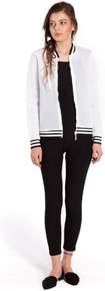 Bexy Amanda - File Detaylı Beyaz Spor Bomber Ceket | 160206-3 (Large)