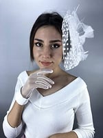 Beyaz Bilek Detaylı Gelin Eldiveni Ve Vualet Takımı