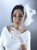 Beyaz Dantel Desenli Gelin Eldiveni Ve Vualet Takımı