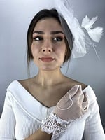 Beyaz Dantel Detaylı Eldiven Ve Beyaz Vualet Nikah Takımı