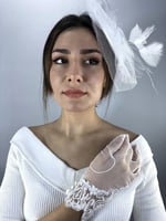 Beyaz Dantel Detaylı Eldiven Ve Beyaz Vualet Nikah Takımı