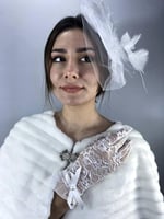 Beyaz Dantelli Fiyonklu Eldiven Ve Beyaz Vualet Nikah Takımı