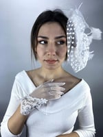 Beyaz Dantelli Gelin Eldiveni Ve Vualet Takımı