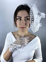 Beyaz Dantelli Gelin Eldiveni Ve Vualet Takımı