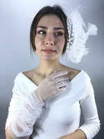 Beyaz Dirsek Boy Gelin Eldiveni Ve Vualet Takımı