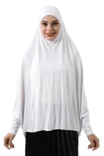 Beyaz Hazır Pratik Sultanbaş Tesettür Kollu Penye Sufle Eşarp Hijab