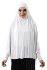 Beyaz Hazır Pratik Sultanbaş Tesettür Kollu Penye Sufle Eşarp Hijab