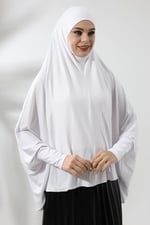 Beyaz Hazır Pratik Sultanbaş Tesettür Kollu Penye Sufle Eşarp Hijab