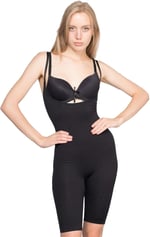Beyaz Kadın Göğüsü Açık Uzun Paçalı Toparlayıcı Body Vücut Korse