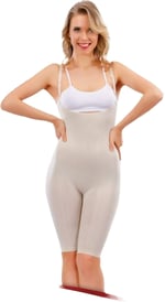 Beyaz Kadın Göğüsü Açık Uzun Paçalı Toparlayıcı Body Vücut Korse