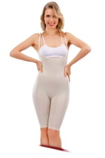 Beyaz Kadın Göğüsü Açık Uzun Paçalı Toparlayıcı Body Vücut Korse