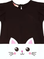 Beyaz Kedi Fırfırlı Kız Çocuk Elbise