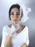 Beyaz Kısa Dantelli Gelin Eldiveni Ve Vualet Takımı