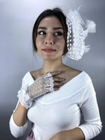 Beyaz Kısa Parmak Gelin Eldiveni Ve Vualet Takımı