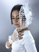 Beyaz Kısa Parmak Gelin Eldiveni Ve Vualet Takımı