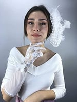 Beyaz Uzun Dantelli Gelin Eldiveni Ve Vualet Takımı