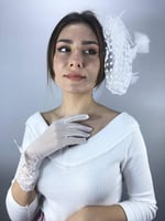 Beyaz Uzun Fiyonk Detaylı Gelin Eldiveni Ve Vualet Takımı