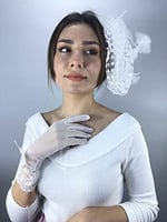 Beyaz Uzun Fiyonk Detaylı Gelin Eldiveni Ve Vualet Takımı