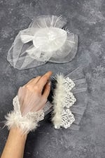 Beyaz Vualet Nikah Şapkası Saç Aksesuarı Ve Lavinia Çift Bilek Aksesuarı