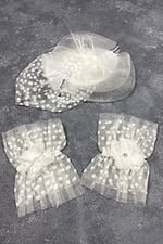 Beyaz Vualet Nikah Şapkası Saç Aksesuarı Ve Puanlı Taşlı Hera Çift Bilek Aksesuarı