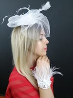 Beyaz Vualet Nikah Şapkası ve Beyaz Bileklik NKH-1007