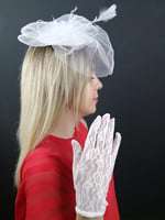 Beyaz Vualet Nikah Şapkası ve Beyaz Dantelli Eldiven NKH-1011