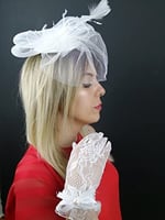 Beyaz Vualet Nikah Şapkası ve Beyaz Fiyonklu Eldiven