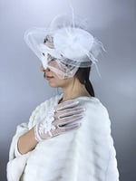 Beyaz Vualet Ve Beyaz Boncuk İşlemeli Eldiven Nikah Takımı