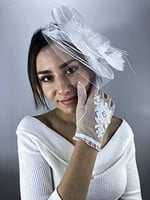 Beyaz Vualet Ve Beyaz Boncuk İşlemeli Eldiven Nikah Takımı