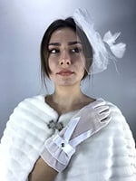 Beyaz Vualet Ve Beyaz Büyük Fiyonklu Eldiven Nikah Takımı