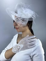 Beyaz Vualet Ve Beyaz Dantel Detaylı Eldiven Nikah Takımı