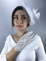 Beyaz Vualet Ve Beyaz Dantel Detaylı Eldiven Nikah Takımı