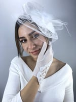 Beyaz Vualet Ve Beyaz Dantel Detaylı Eldiven Nikah Takımı