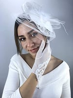 Beyaz Vualet Ve Beyaz Dantel Detaylı Eldiven Nikah Takımı