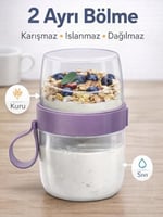 Beylini 3 lü Set Taşınabilir Kaşık+Çatal Kapaklı Yoğurt Müsli Granola Yemek Diyet Saklama Kabı Take and Go Bardak Kahvaltı Salata Hazırla Çık