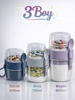 Beylini 3 lü Set Taşınabilir Kaşık+Çatal Kapaklı Yoğurt Müsli Granola Yemek Diyet Saklama Kabı Take and Go Bardak Kahvaltı Salata Hazırla Çık