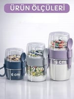 Beylini 3 lü Set Taşınabilir Kaşık+Çatal Kapaklı Yoğurt Müsli Granola Yemek Diyet Saklama Kabı Take and Go Bardak Kahvaltı Salata Hazırla Çık