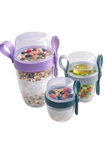 Beylini 3 lü Set Taşınabilir Kaşık+Çatal Kapaklı Yoğurt Müsli Granola Yemek Diyet Saklama Kabı Take and Go Bardak Kahvaltı Salata Hazırla Çık