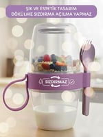 Beylini 3 lü Set Taşınabilir Kaşık+Çatal Kapaklı Yoğurt Müsli Granola Yemek Diyet Saklama Kabı Take and Go Bardak Kahvaltı Salata Hazırla Çık