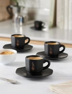 Bialetti - 4'lü Espresso Fincan Seti - Sekizgen Tasarım - Siyah Renk - Porselen - Seçenekler: Klasik, 4 fincan siyah/beyaz