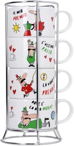 Bialetti - 4'lü İstiflenebilir Cappuccino Fincan Seti - Karma Renkli - Porselen