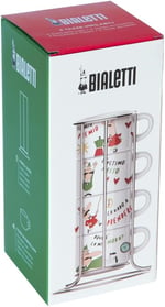 Bialetti - 4'lü İstiflenebilir Cappuccino Fincan Seti - Karma Renkli - Porselen