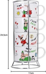 Bialetti - 4'lü İstiflenebilir Cappuccino Fincan Seti - Karma Renkli - Porselen