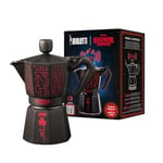 Bialetti - Moka Express Stranger Things: 6 Cups Ocak Üstü Espresso Pişirici, Müzikli, 270ml, Siyah, Patentli Güvenlik Valfi - Seçenekler: 3 Tazze, 6 Tazze