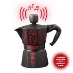Bialetti - Moka Express Stranger Things: 3 Cups Ocak Üstü Espresso Pişirici, Müzikli, 130ml, Siyah, Patentli Güvenlik Valfi