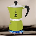 Bialetti - Rainbow: 3 Cups Ocak Üstü Espresso Pişirici - 130ml - Yeşil Renk - Alüminyum Gövde - Patentli Güvenlik Valfi - Tüm Ocak Türleri İçin Uygundur (İndüksiyon Hariç)