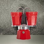 Bialetti - Set Mini Express: Ocak Üstü Espresso Pişirici + 2 Cups - Renk Kırmızı