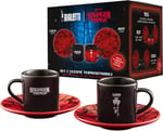 Bialetti Stranger Things 2 Fincan ve 2 Tabak Seti - Isıya Duyarlı Renk Değiştiren - Bulaşık Makinesinde Yıkanamaz - Her biri 80 ml, Siyah