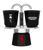 Bialetti - Stranger Things Set Mini Express: Ocak Üstü Espresso Pişirici + 2'li Seramik Isıya Duyarlı Shot Bardağı Seti, Renk Değiştiren, İndüksiyonlu Ocaklar İçin Uygun Değil, Siyah