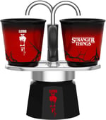 Bialetti - Stranger Things Set Mini Express: Ocak Üstü Espresso Pişirici + 2'li Seramik Isıya Duyarlı Shot Bardağı Seti, Renk Değiştiren, İndüksiyonlu Ocaklar İçin Uygun Değil, Siyah